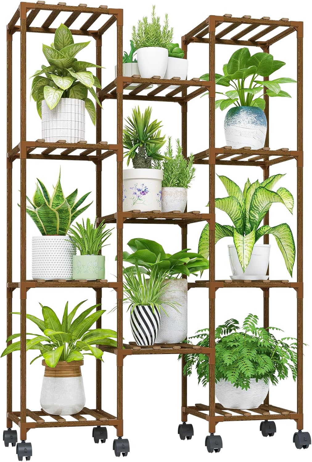 Bamworld 62.2'' Tall Plant Stand Indoor Large Plant Shelf for Multiple Plants Wood Flower Stand Outdoor Hanging Plant Rack for Living Room Garden Balcony Home Decor
