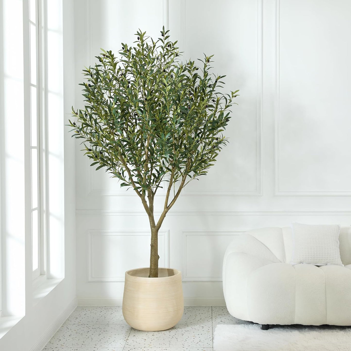 Artificial Olive Tree 8FT - Large Fake Olive Trees Indoor with 4028 Silk Leaves, Outdoor Potted Faux Plant with UV Resistant for Living Room,Office,Patio, Home Decor,VN157