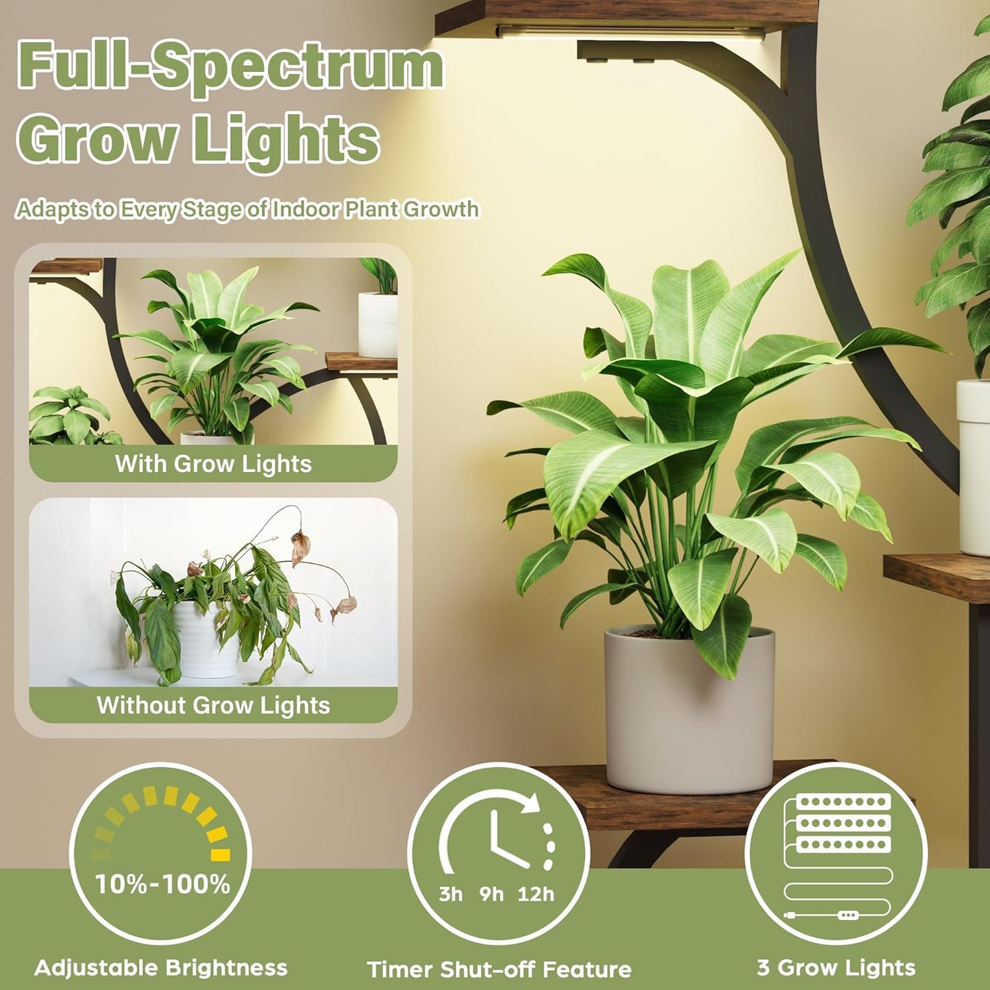 Plant Stand Indoor with Grow Lights, 6 Tiered Corner Plant Shelf , 47'' Plant Stands for Multiple Plants, Metal Curve Shaped Plant Holder Display Rack , Flower Stands for Living Room Patio Home Decor