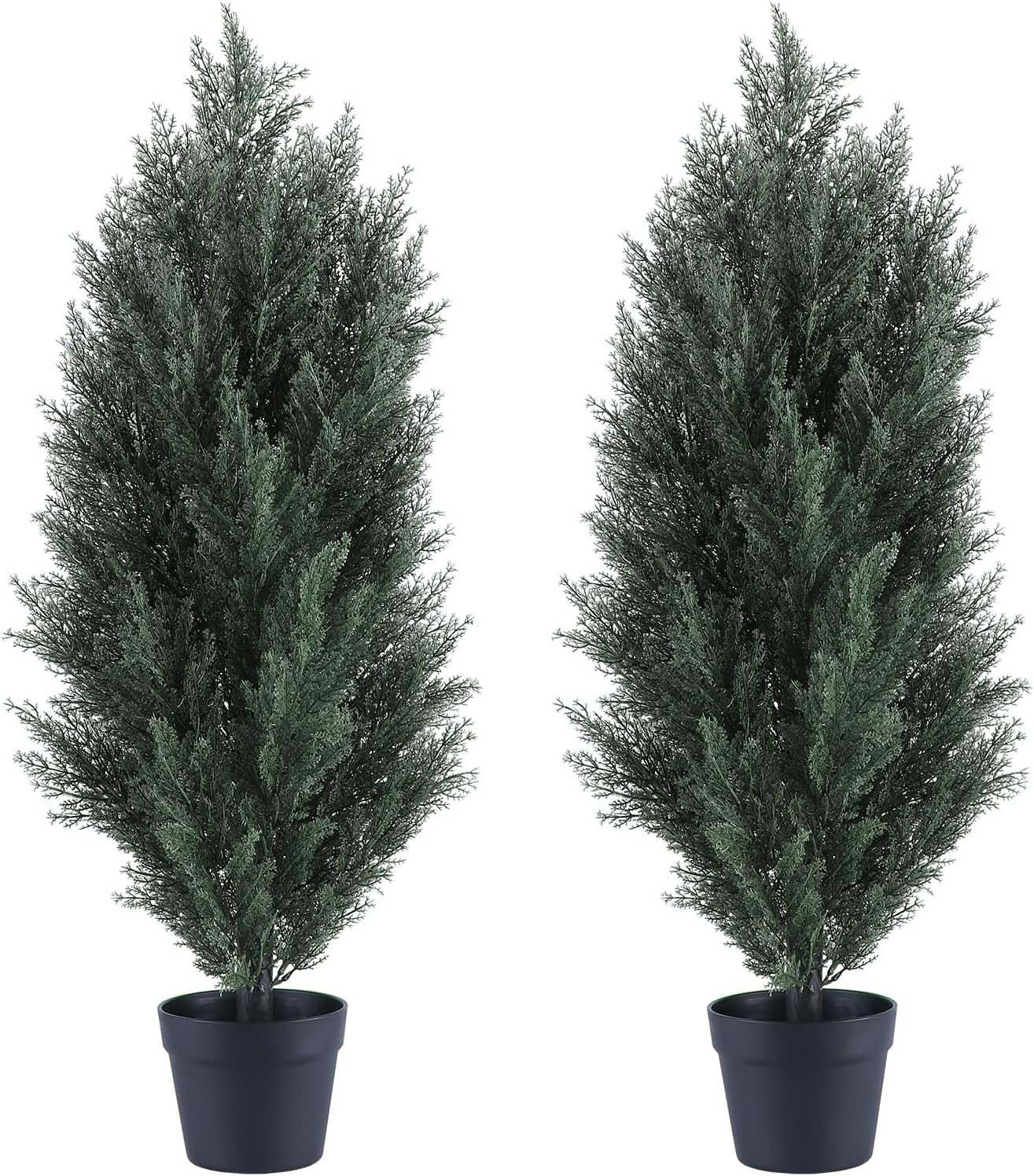 THE BLOOM TIMES 4ft Topiary Trees Artificial Outdoor 2 Pack – UV Resistant Faux Cedar Pine Cypress Bushes and Shrubs, Fake Potted Plants for Front Porch Outside Planter Patio Decor, Set of 2 (4 Foot)
