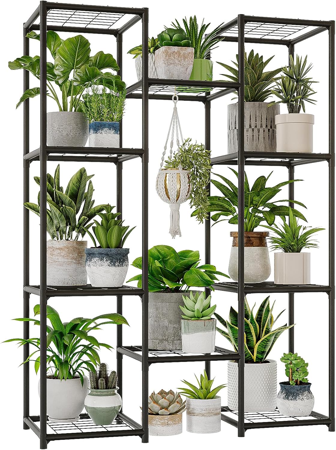 Bamworld 62.2'' Tall Plant Stand Indoor Large Plant Shelf for Multiple Plants Wood Flower Stand Outdoor Hanging Plant Rack for Living Room Garden Balcony Home Decor