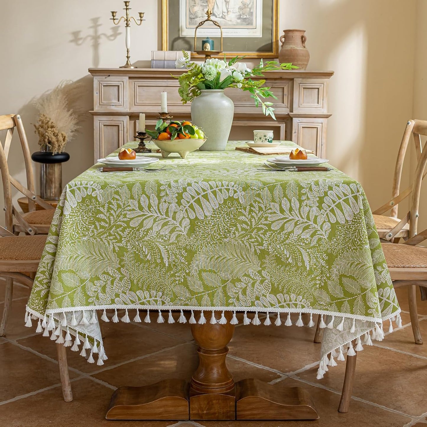AIRCOWRIE Waterproof Vinyl Tablecloths, Heavy Duty Oil Proof Spill Proof Plastic Table Cloth, Wipe Clean PVC Table Cover for Spring Indoor and Outdoor Use (Embroidery Flower, 54”×140”, Rectangle)