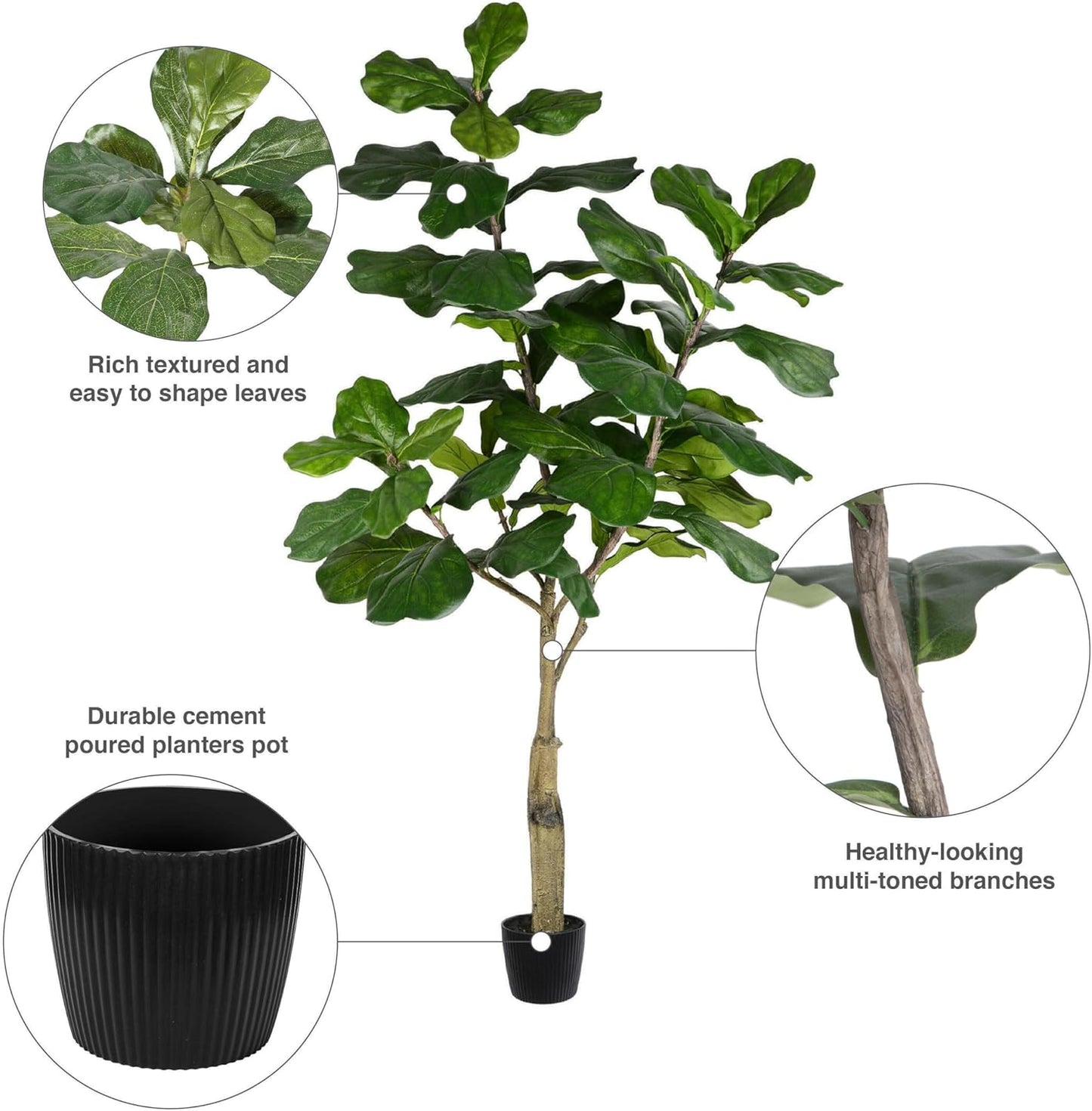 Vickerman 6ft Artificial Potted Fiddle Tree - 65 Large Fiddle Leaves - Tall - Green Silk Artificial Indoor Fiddle Plant - Single Stem - Home Office Decor - Faux Tree for Living Room