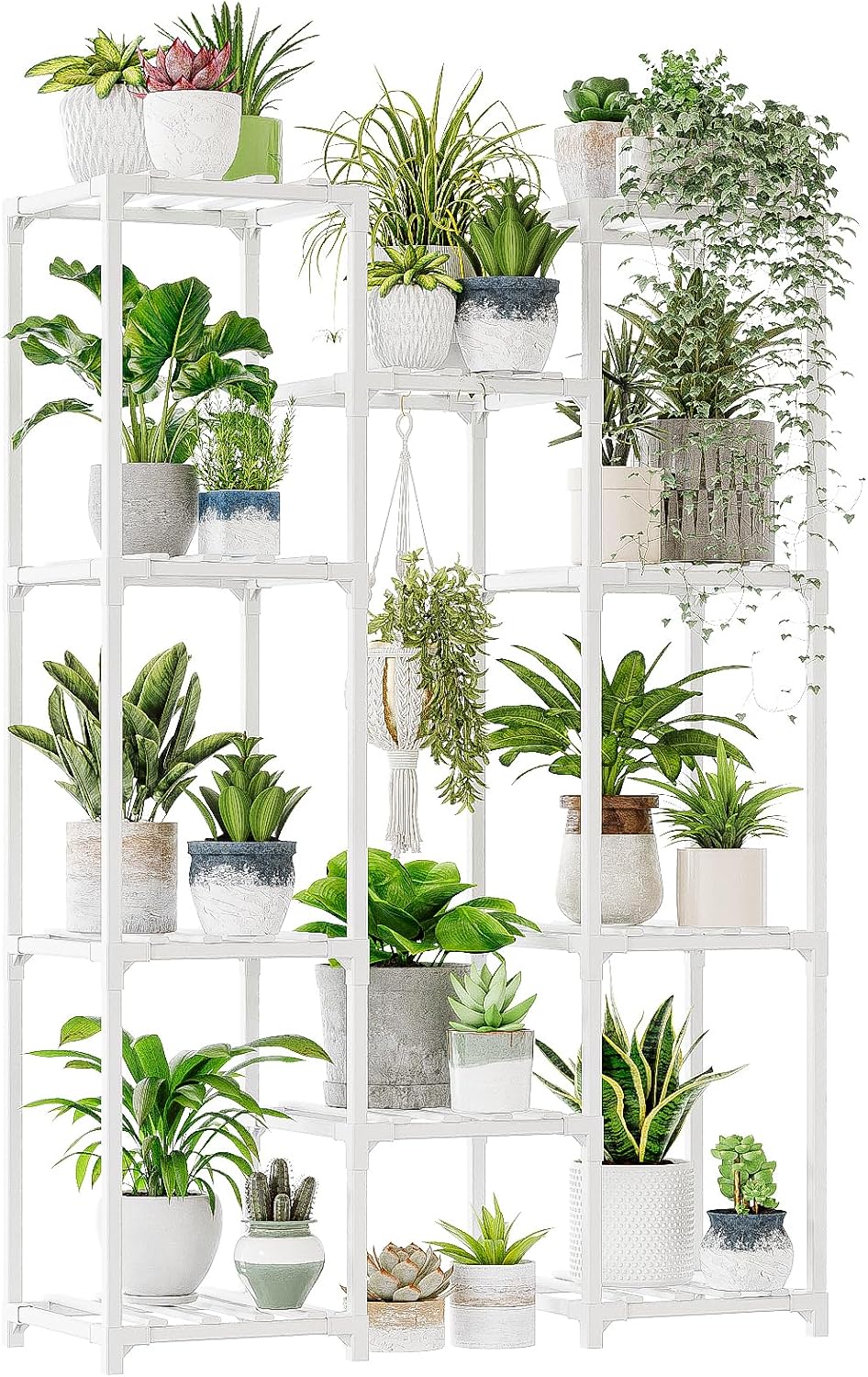 Bamworld 62.2'' Tall Plant Stand Indoor Large Plant Shelf for Multiple Plants Wood Flower Stand Outdoor Hanging Plant Rack for Living Room Garden Balcony Home Decor