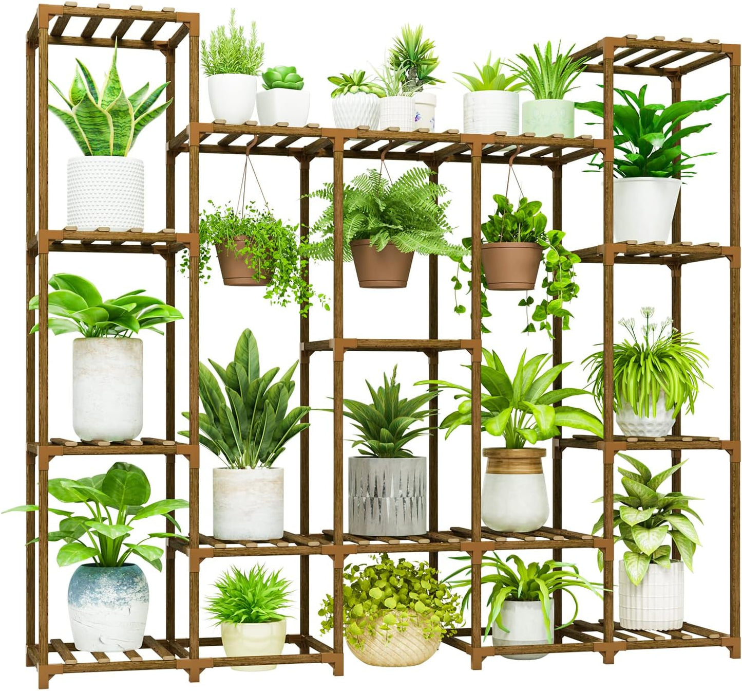 Bamworld 62.2'' Tall Plant Stand Indoor Large Plant Shelf for Multiple Plants Wood Flower Stand Outdoor Hanging Plant Rack for Living Room Garden Balcony Home Decor