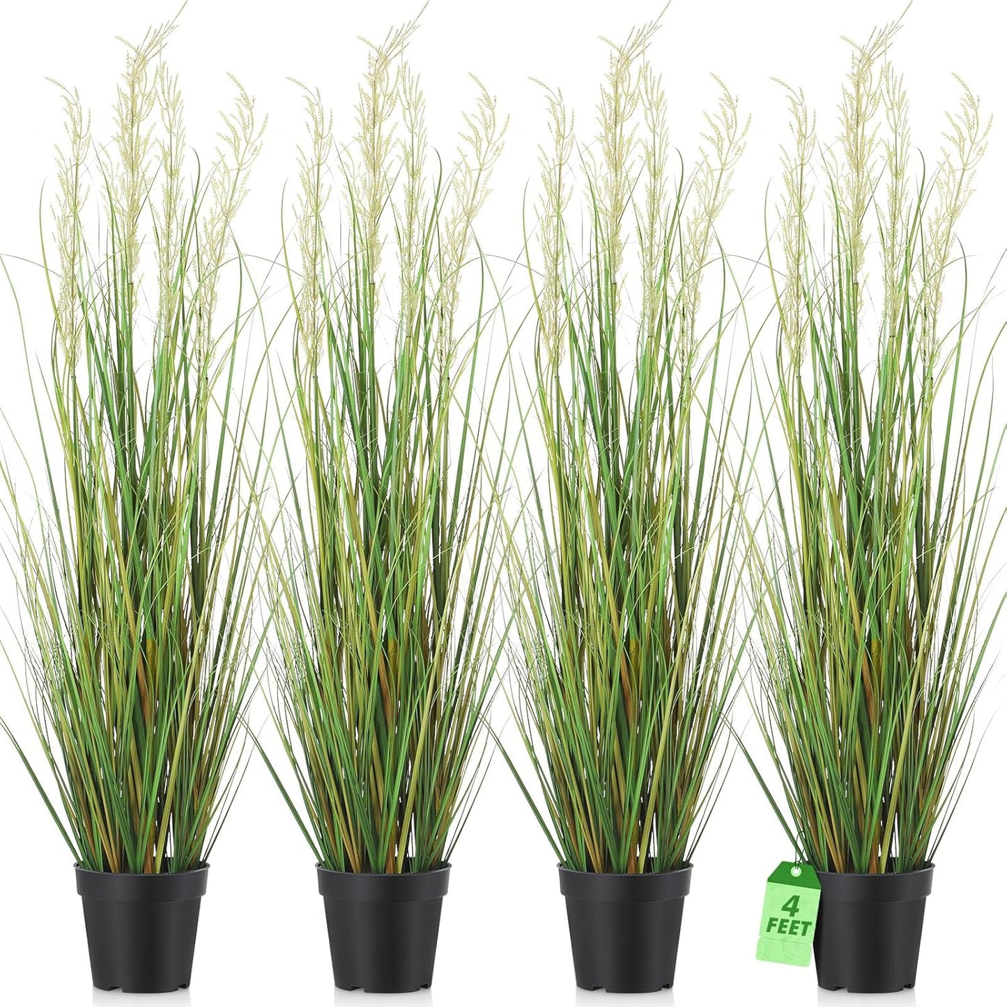 Jexine 4 Pcs 4 ft Tall Artificial Grass Plant Potted Artificial Greenery Floor Plants Faux Pampas Grass Tall in Pot for Housewarming Gift House Garden Bathroom Lobby Outdoor Decoration