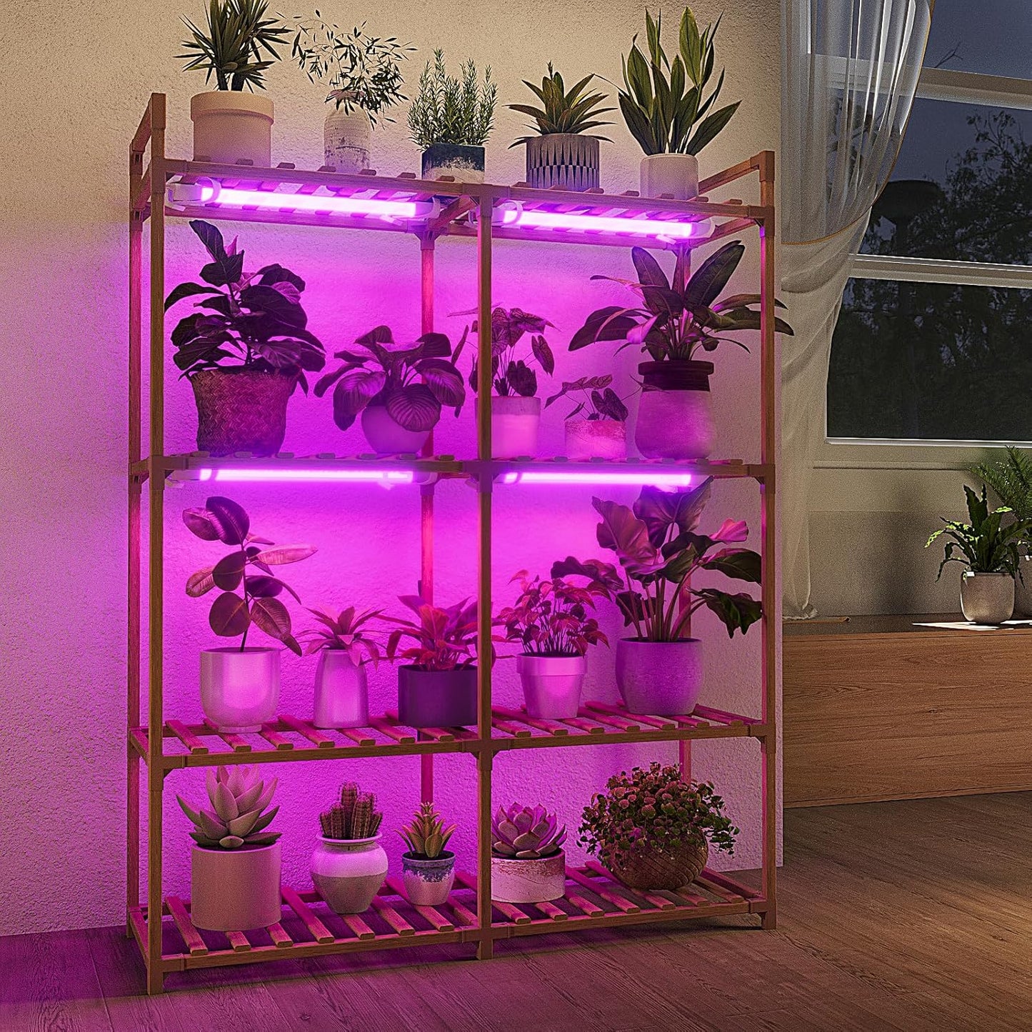 Bamworld 62.2'' Tall Plant Stand Indoor Large Plant Shelf for Multiple Plants Wood Flower Stand Outdoor Hanging Plant Rack for Living Room Garden Balcony Home Decor