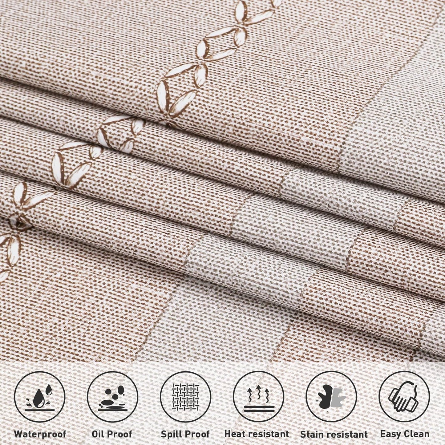 Vonabem 100% Waterproof Rectangle PVC Tablecloth, Vinyl Table Cloth Cover with Flannel Backing Oil Spill Proof Wipeable Table Cloths for Indoor Outdoor(Light Coffee,60X120IN)