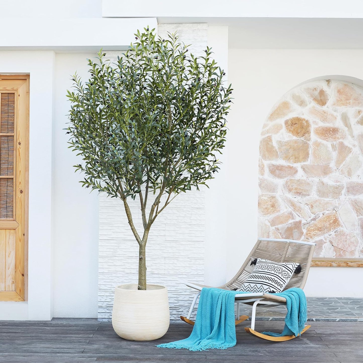 Artificial Olive Tree 8FT - Large Fake Olive Trees Indoor with 4028 Silk Leaves, Outdoor Potted Faux Plant with UV Resistant for Living Room,Office,Patio, Home Decor,VN157