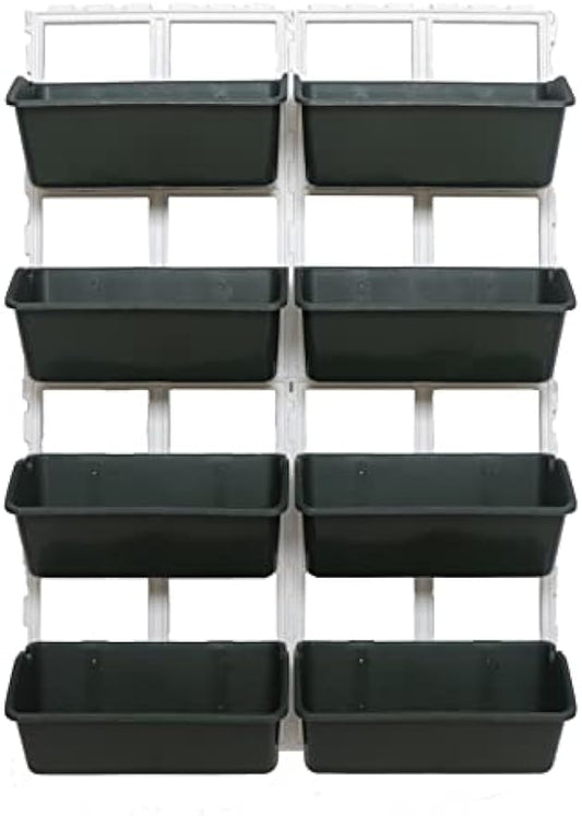 Vertical Wall Hanging Planter 8 Pockets, 4-Tier Indoor and Outdoor Plant Stand with Detachable Hooks, Hanging Plastic Pot Balcony Planter for Flowers Vegetables Herbs(4 Plugs)