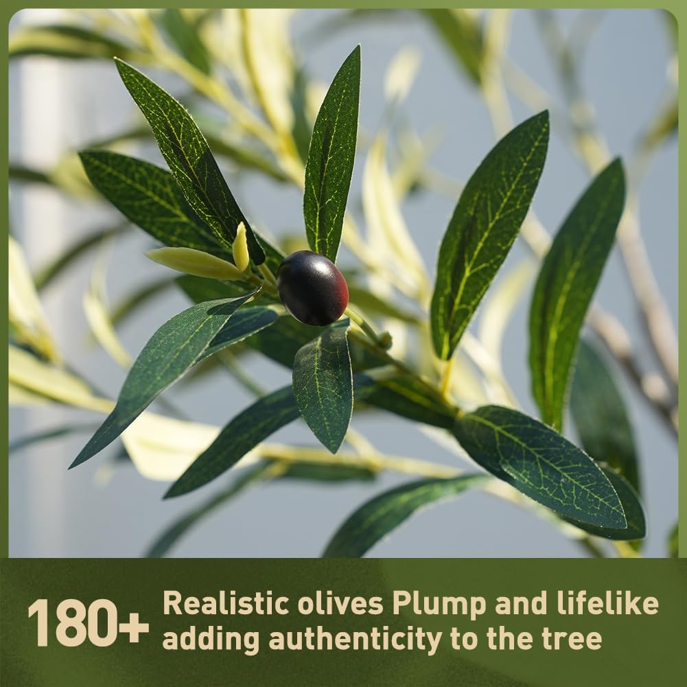 Artificial Olive Tree 8FT - Large Fake Olive Trees Indoor with 4028 Silk Leaves, Outdoor Potted Faux Plant with UV Resistant for Living Room,Office,Patio, Home Decor,VN157