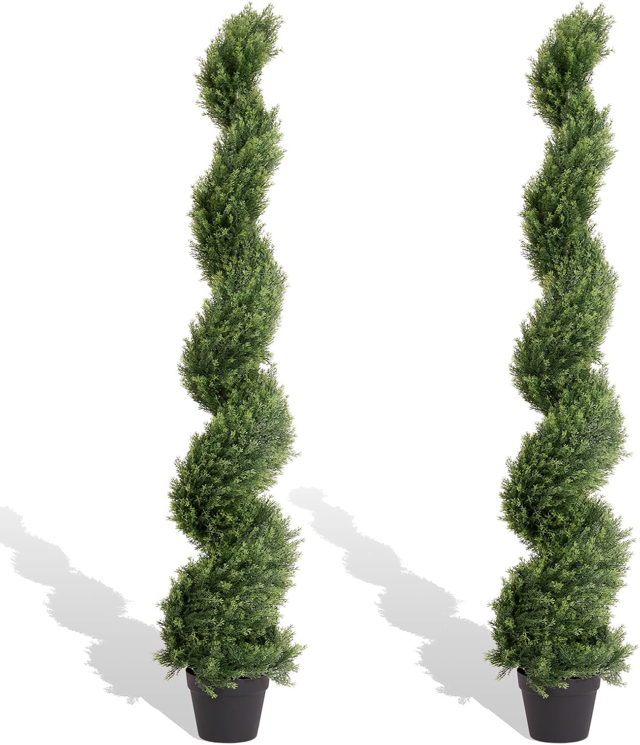 THE BLOOM TIMES 4ft Artificial Topiary Trees Set of 2, 48 inch Faux Cedar Cypress Spiral Topiary Trees Outdoor - Fake Plants for Garden Front Porch Indoor Outside Planter Decor 4 Foot