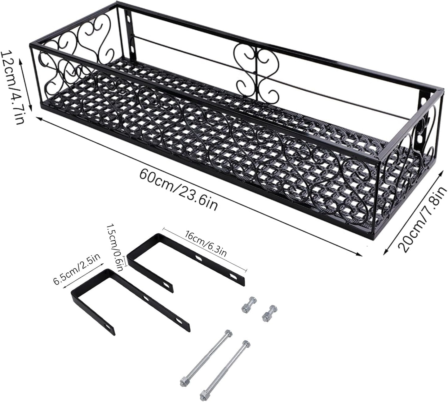 Hanging Railing Planter with Hooks, Iron Hanging Planter Holder, Balcony Plant Holder Railing Shelf Fence Hanging Flower Bucket for Outdoor Garden Window Porch Patio (23.6 x 7.8 x 4.7 Inch)