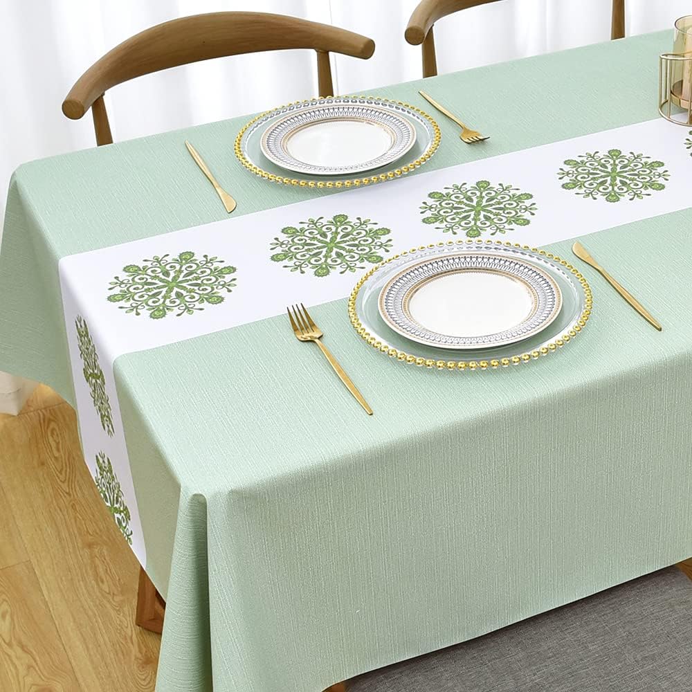 Zobesta Vinyl Table Cloth for Rectangle Tables Plastic Tablecloth PVC Tablecloth Table Cover Waterproof, Green Vinyl Tablecloths for Rectangle Tables (55 x 118 Inch, 10-12 Seats, Green)