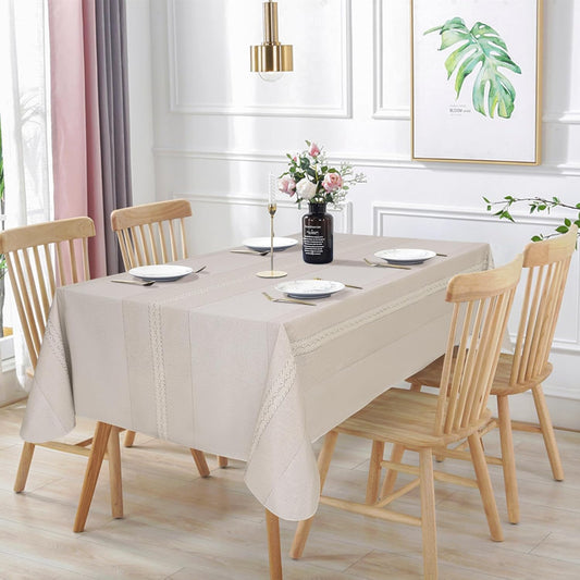 Vonabem 100% Waterproof Rectangle PVC Tablecloth, Vinyl Table Cloth Cover with Flannel Backing Oil Spill Proof Wipeable Table Cloths for Indoor Outdoor（Light Coffee，60X120IN）