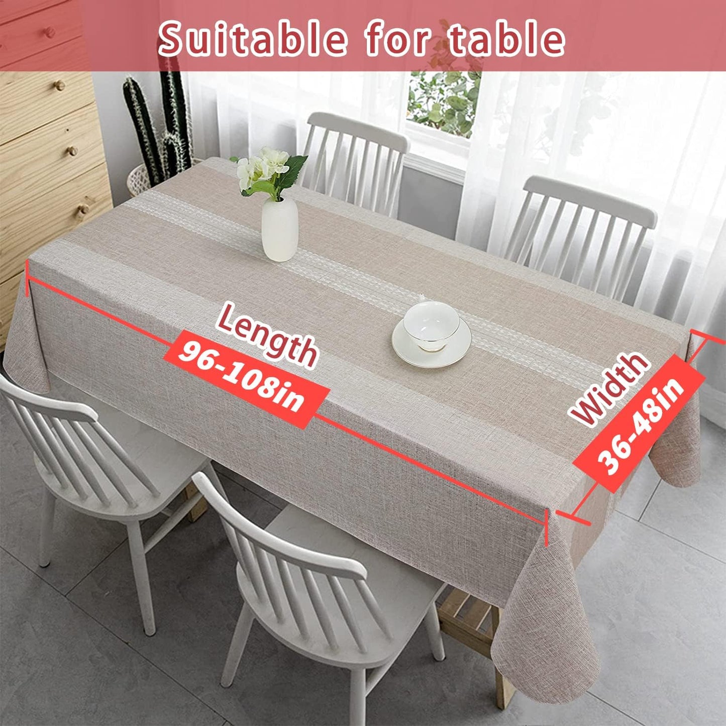 Vonabem 100% Waterproof Rectangle PVC Tablecloth, Vinyl Table Cloth Cover with Flannel Backing Oil Spill Proof Wipeable Table Cloths for Indoor Outdoor（Light Coffee，60X120IN）