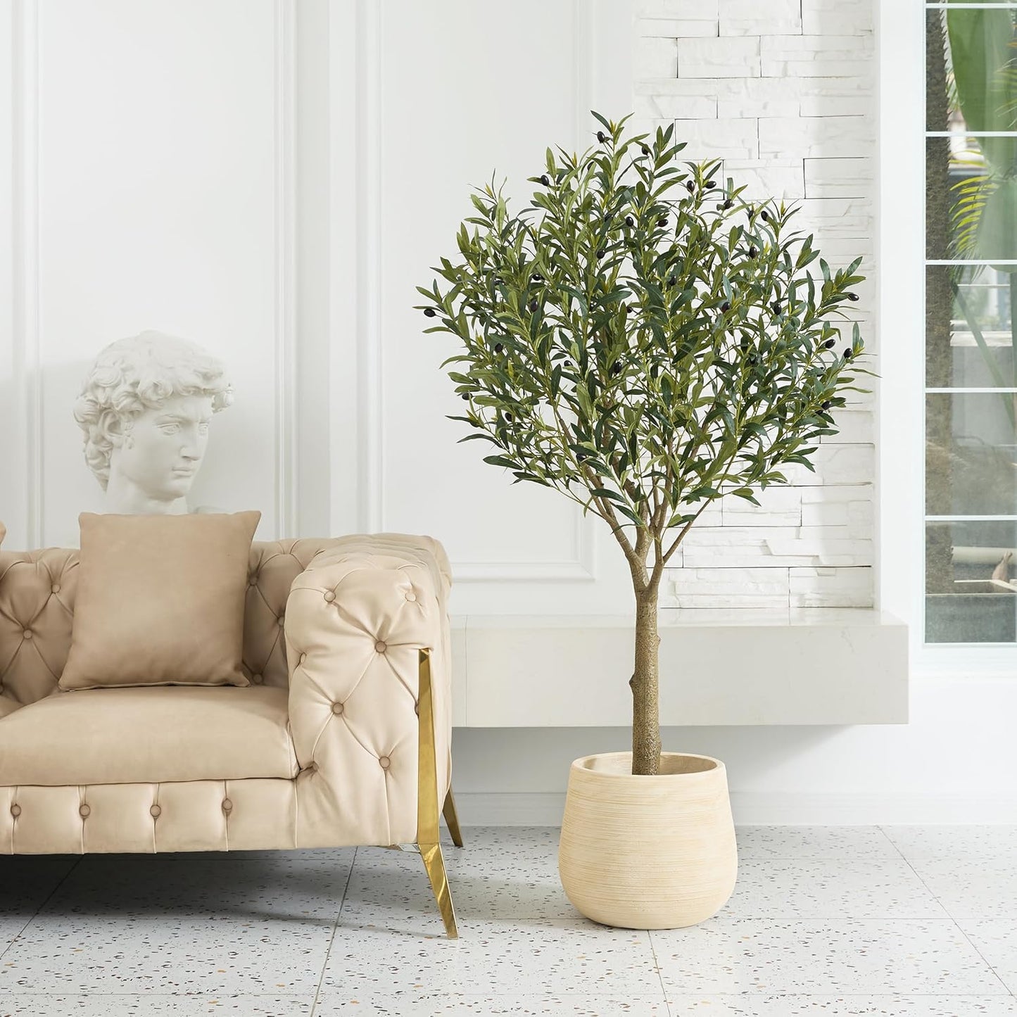 Artificial Olive Tree 8FT - Large Fake Olive Trees Indoor with 4028 Silk Leaves, Outdoor Potted Faux Plant with UV Resistant for Living Room,Office,Patio, Home Decor,VN157