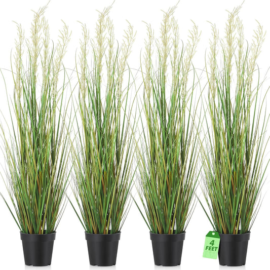Jexine 4 Pcs 4 ft Tall Artificial Grass Plant Potted Artificial Greenery Floor Plants Faux Pampas Grass Tall in Pot for Housewarming Gift House Garden Bathroom Lobby Outdoor Decoration