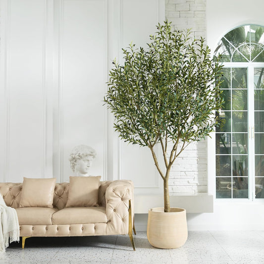 Artificial Olive Tree 8FT - Large Fake Olive Trees Indoor with 4028 Silk Leaves, Outdoor Potted Faux Plant with UV Resistant for Living Room,Office,Patio, Home Decor,VN157